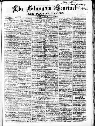 cover page of The Glasgow Sentinel published on May 13, 1865